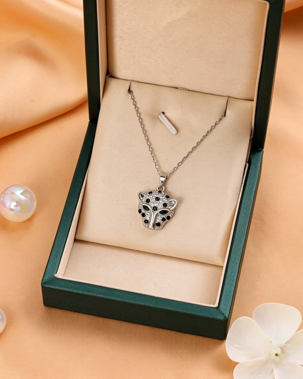 Safari Queen Charm Titanium Steel With Gemstones Inlay Necklace in silver